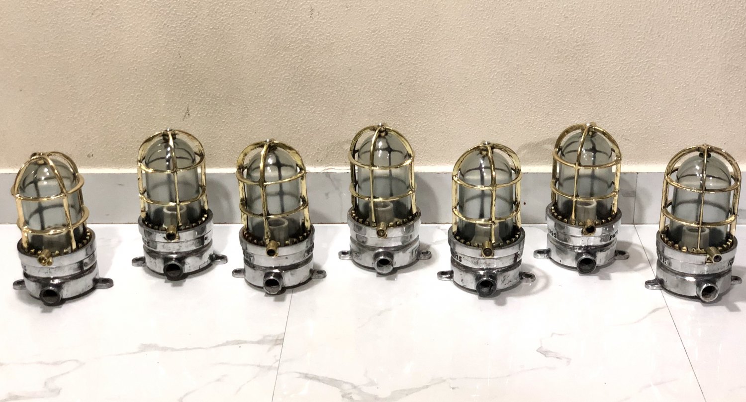 New Nautical Marine Solid Brass Cage & Aluminum Passageway Ceiling Light 7 Pieces