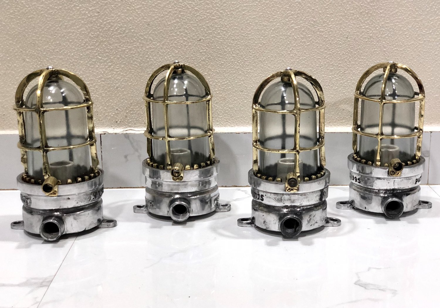 New Nautical Marine Solid Brass Cage & Aluminum Passageway Ceiling Light 4 Pieces