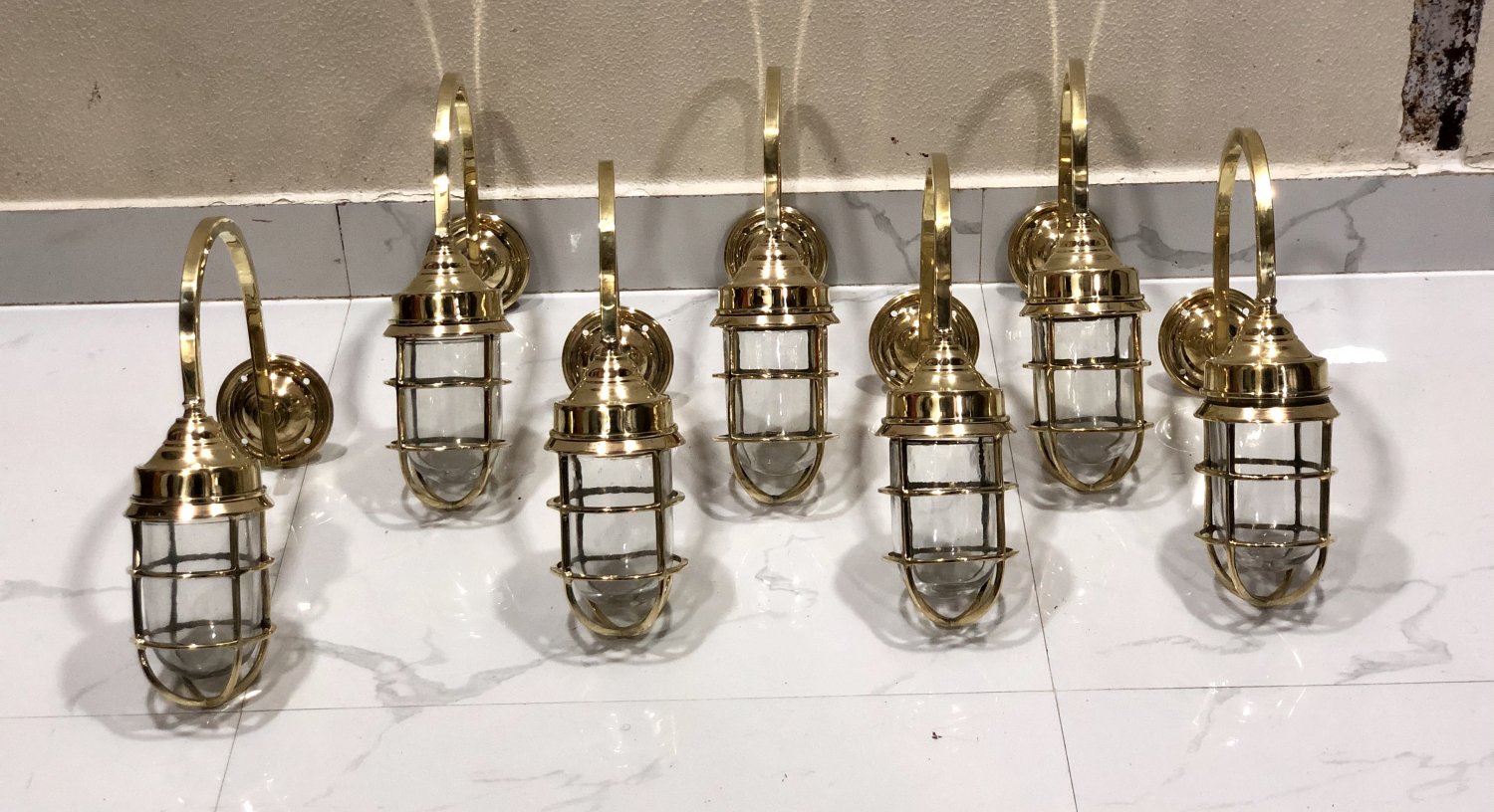 Nautical Arched Swan Neck Exterior Antique Galvanized Wall Decoration Light 7 Pieces