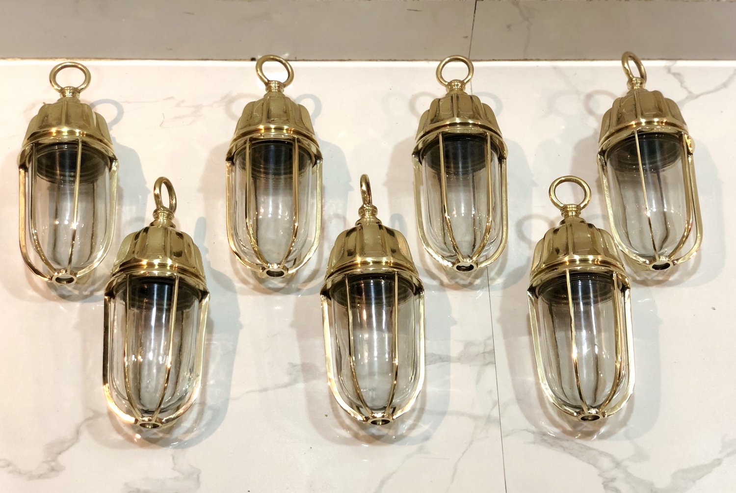 Nautical Marine Solid Brass Passageway Bulkhead Pendant Ship Light 7 Pieces