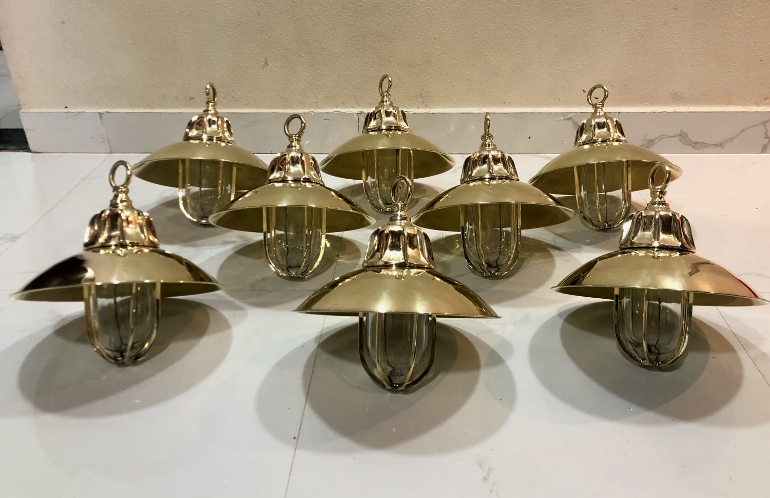 Nautical Marine Solid Brass Passageway Bulkhead Pendant Ship Light With Shade 8 Pieces