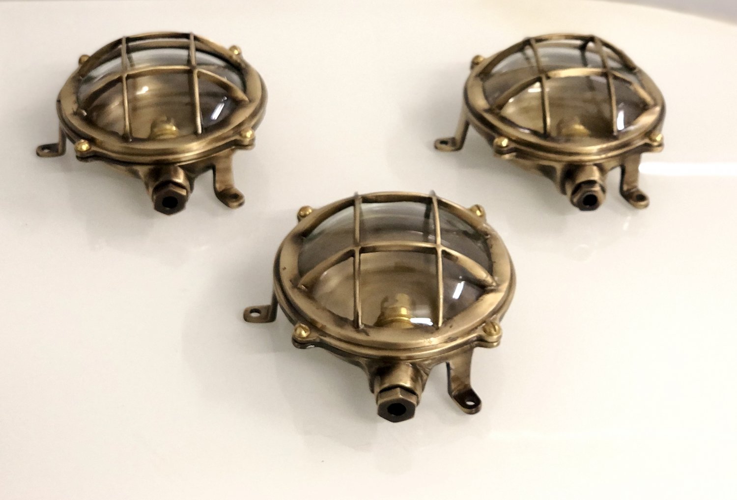 Nautical Marine Small Solid Brass Ship Bulkhead Wall Deck Light - Antique Polish 3 Pieces