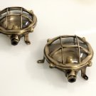 Nautical Marine Small Solid Brass Ship Bulkhead Wall Deck Light - Antique Polish 2 Pieces