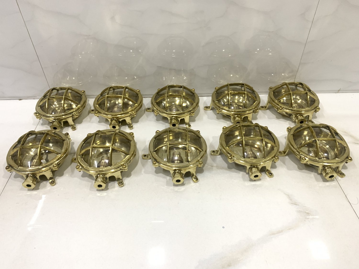 Nautical Industrial Marine Mini Solid Brass Ship Deck Wall Light Picked Polished 10 Pieces