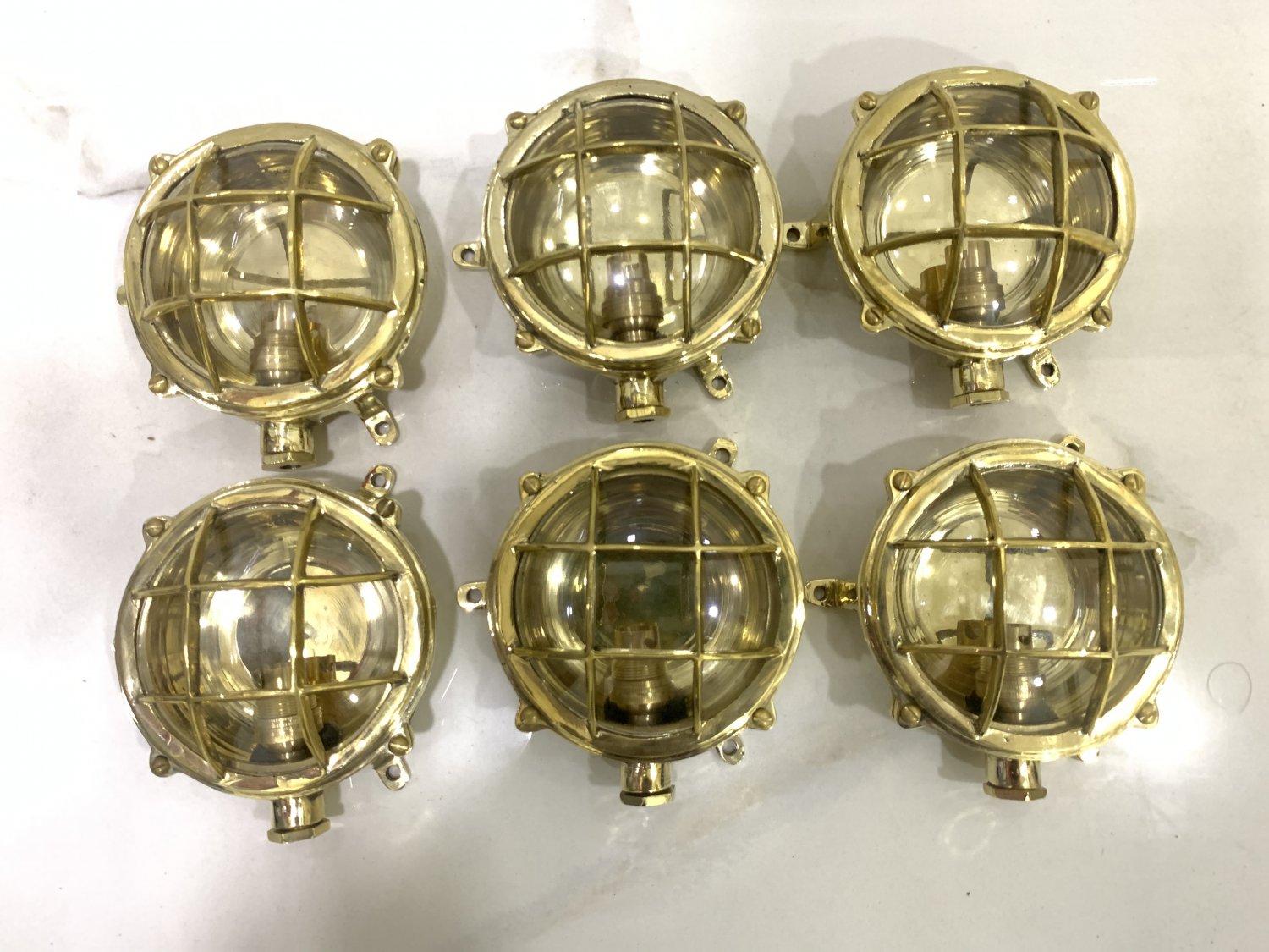 Nautical Industrial Marine Mini Solid Brass Ship Deck Wall Light Picked Polished 6 Pieces