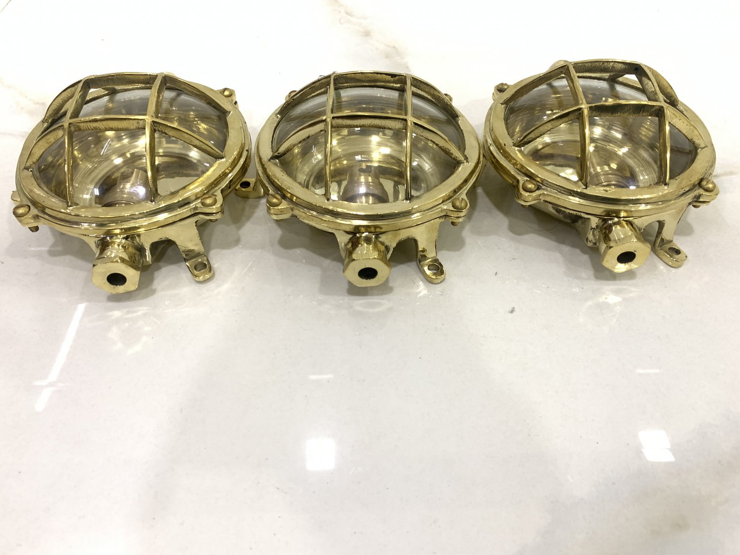 Nautical Industrial Marine Mini Solid Brass Ship Deck Wall Light Picked Polished 3 Pieces