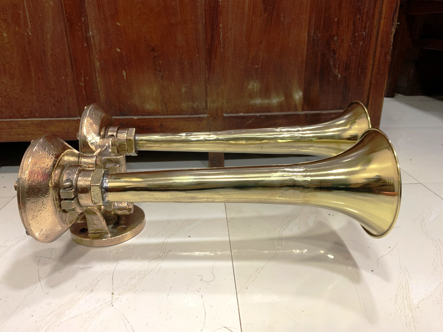 Vintage Brass Ship Air Double Horn 100% Original Antique