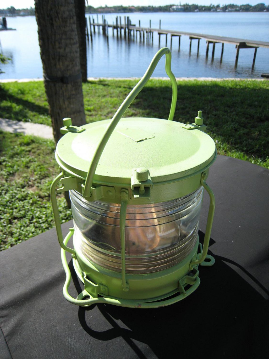 Vintage Nautical Antique Brass Lantern Green Polished 1 Piece