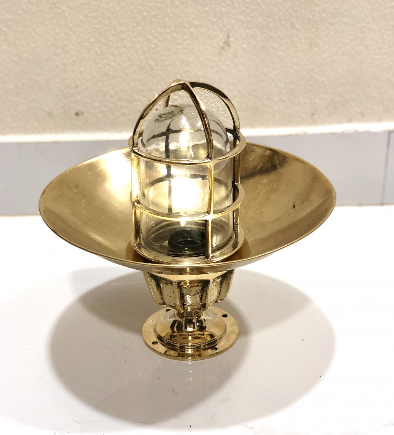 Nautical Marine Solid Brass Mount Ship Bulkhead Passageway Ceiling Light With Brass Shade 1 Piece