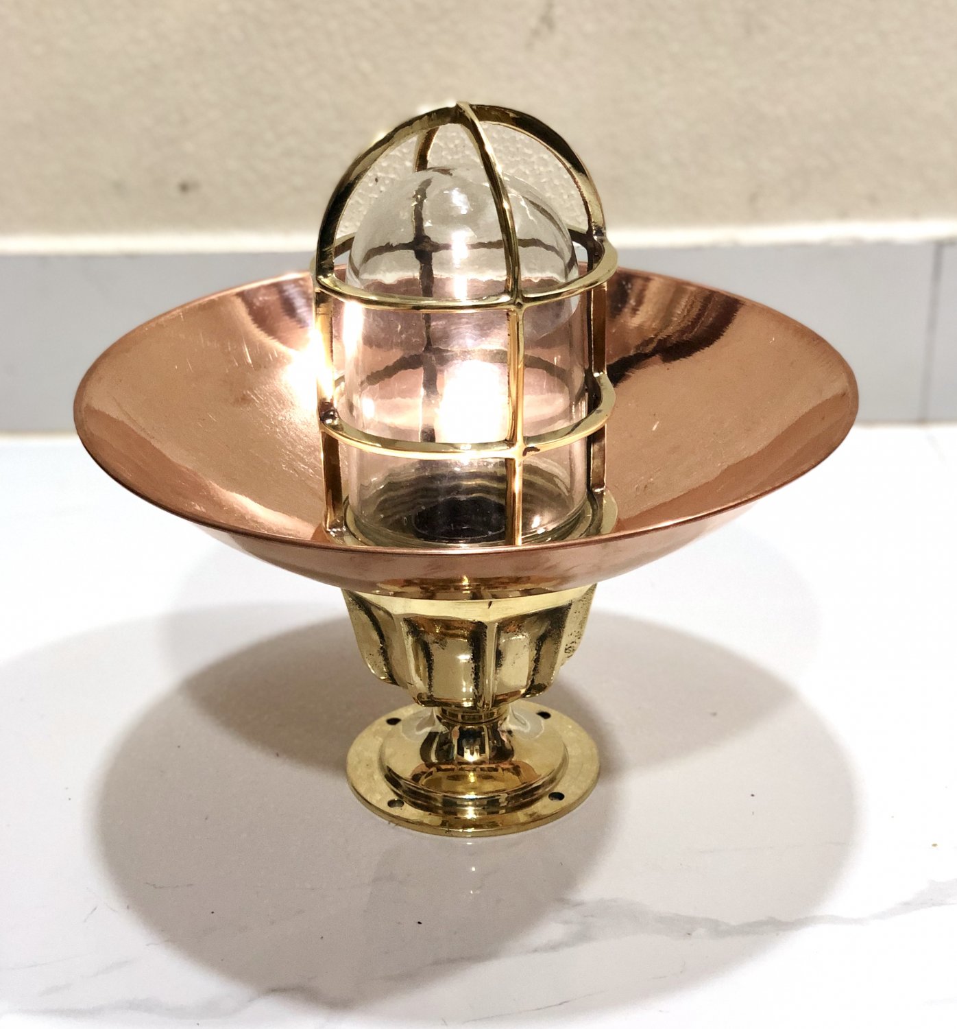 Nautical Antique Marine Solid Brass Mount Ship Bulkhead Passageway Ceiling Light With Copper 1 Piece