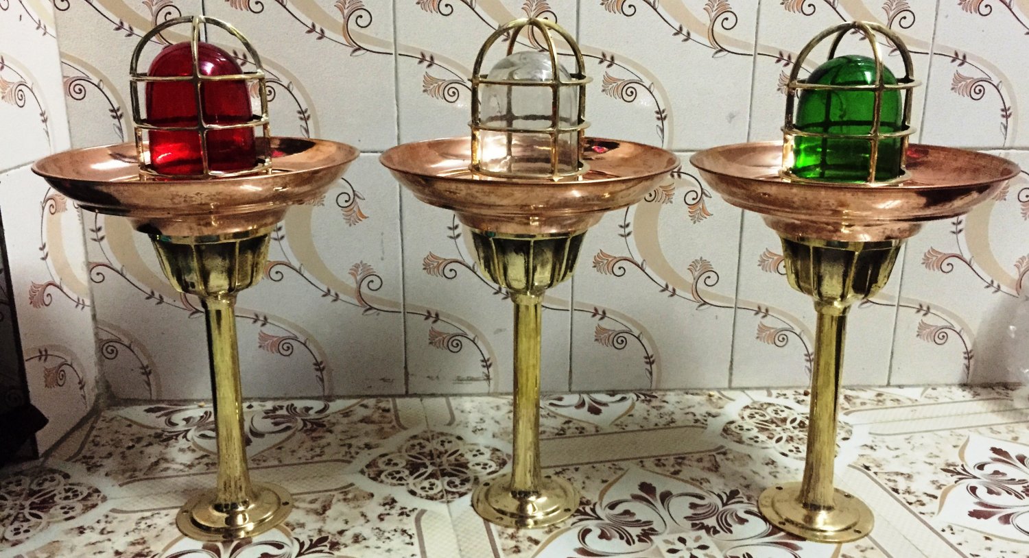 Vintage Style New Nautical Marine Brass Mount Bulkhead Light with Copper Shade Lot of 3 pcs