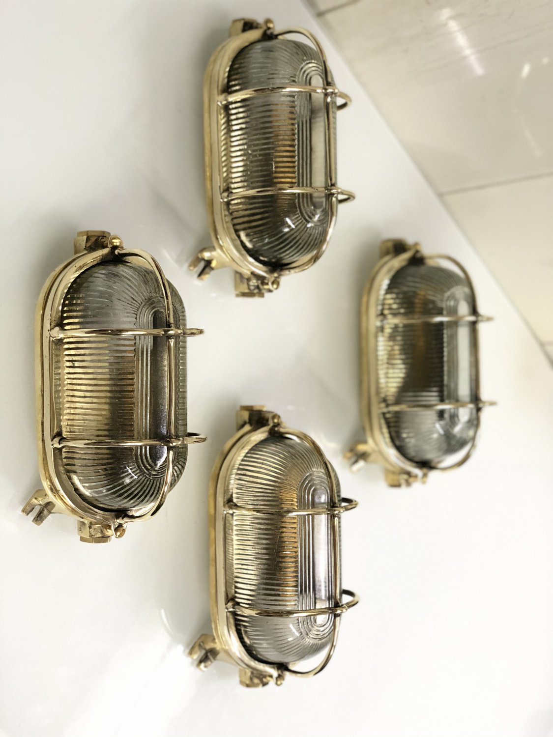 New Brass Original Ship Nautical Antique Wall Marine Passageway Oval Light 4 Pieces