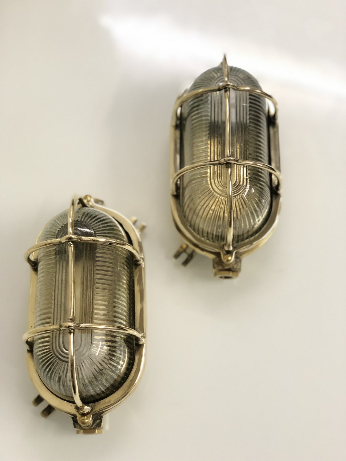 New Brass Original Ship Nautical Antique Wall Marine Passageway Oval Light 2 Pieces