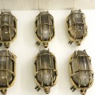 Vintage Solid Brass Original Ship Nautical Antique Cage Wall Passageway Oval Ceiling Light 6 Pieces
