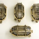 Vintage Solid Brass Original Ship Nautical Antique Cage Wall Passageway Oval Ceiling Light 4 Pieces