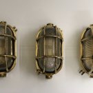 Vintage Solid Brass Original Ship Nautical Antique Cage Wall Passageway Oval Ceiling Light 3 Pieces