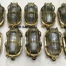Vintage Solid Brass Original Ship Nautical Antique Cage Wall Passageway Oval Ceiling Light 10 Pieces