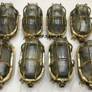 Vintage Solid Brass Original Ship Nautical Antique Cage Wall Passageway Oval Ceiling Light 8 Pieces