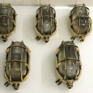 Vintage Solid Brass Original Ship Nautical Antique Cage Wall Passageway Oval Ceiling Light 5 Pieces