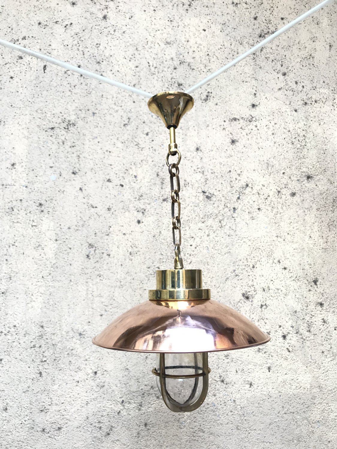 Nautical Passageway Bulkhead Brass Hanging Cargo New Light With Copper Shade  1 Pieces