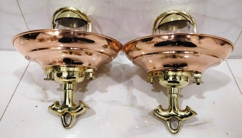 Nautical Vintage Style Hanging Cargo Bulkhead Brass & Copper Shade New light 2 Pieces