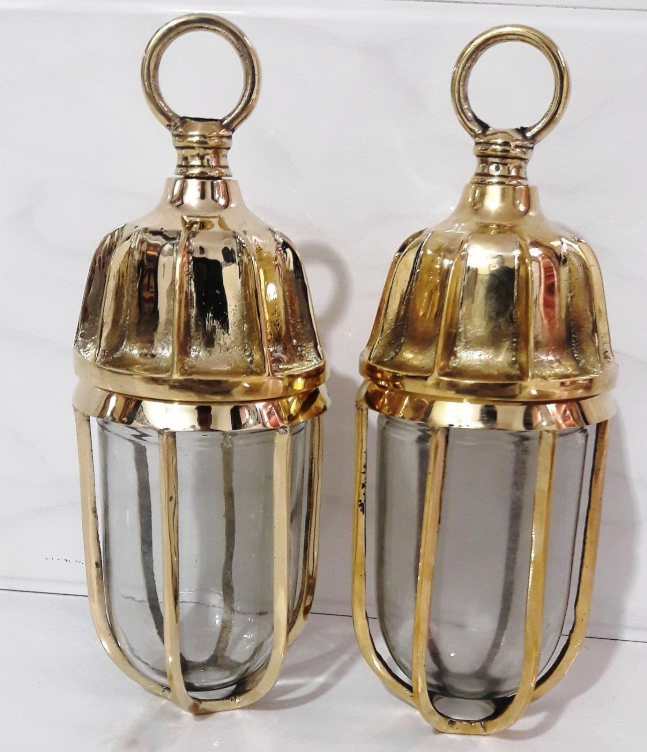 Nautical Marine New Solid Brass Passageway Bulkhead Pendant Cargo Ship Light 2 Pieces