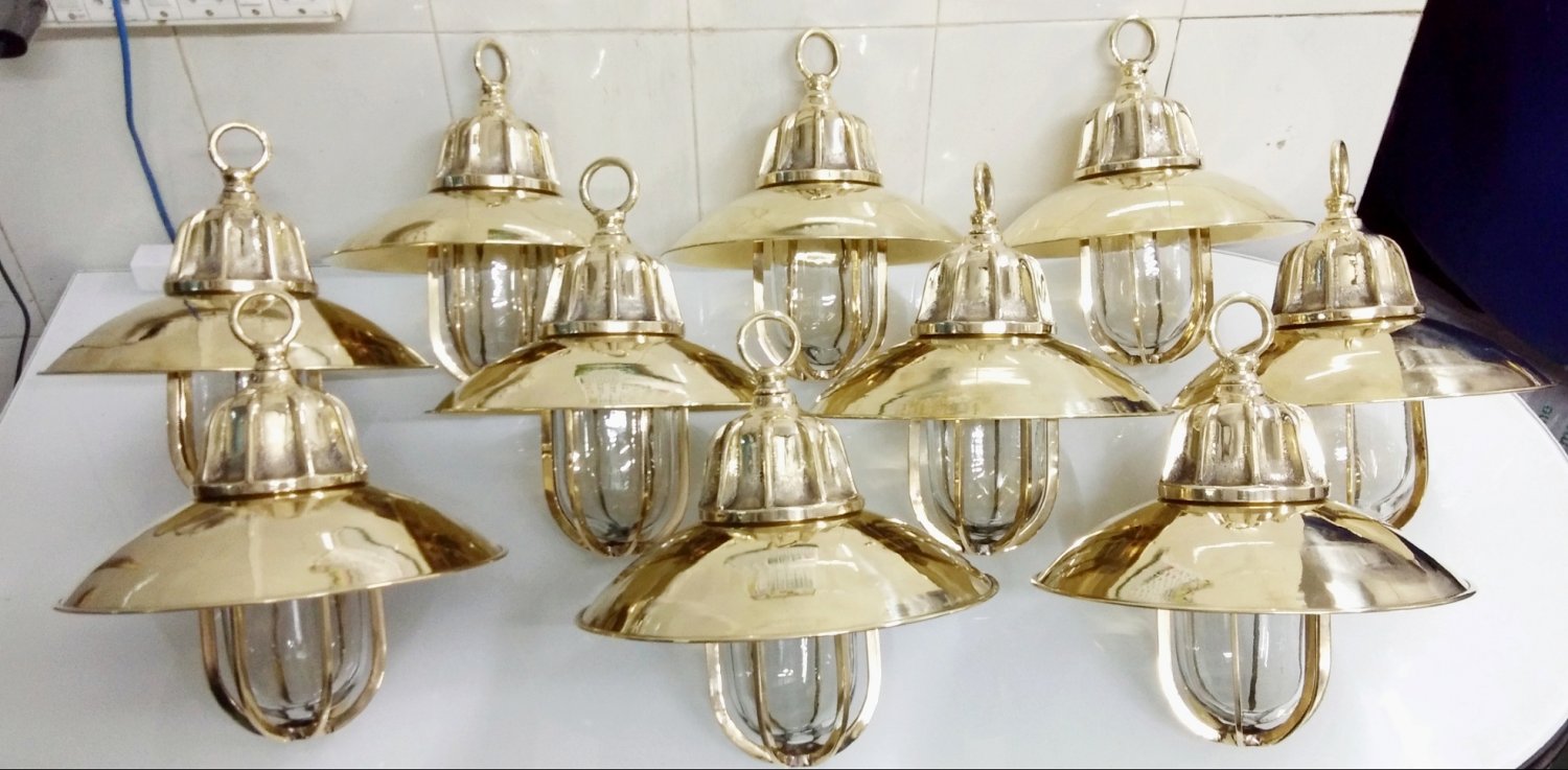 Nautical Marine Solid Brass Passageway Bulkhead Pendant Ship Cargo Light With Shade 10 Pieces