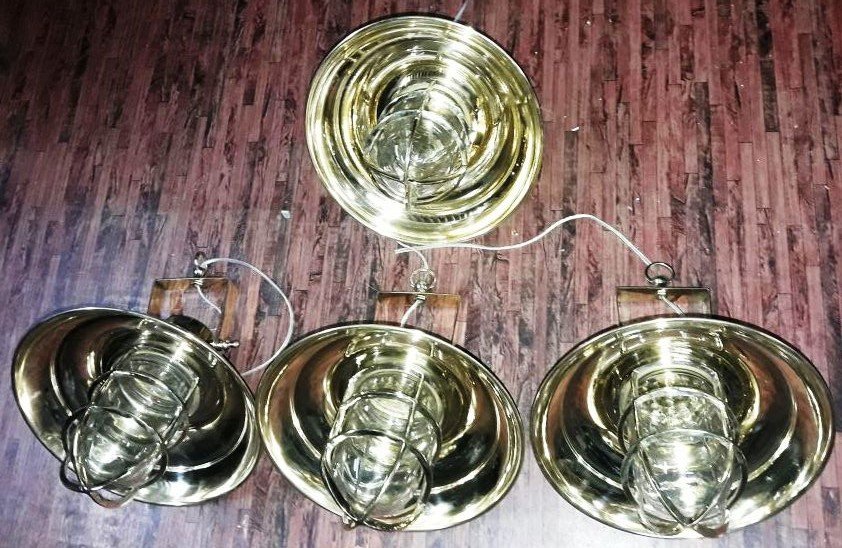 Nautical Ship Marine New Solid Brass Hanging Cargo Pendant Light with Shade 4 Pieces