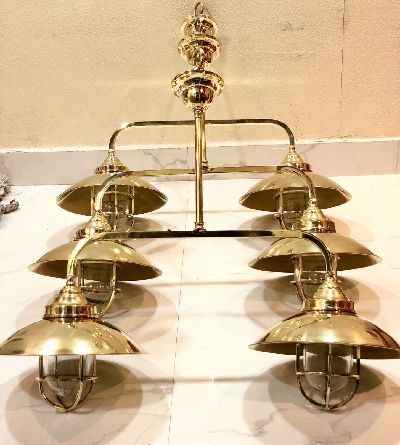 Nautical Retro Ship Marine New Solid Brass Hanging Cargo Pendant Twin Light 3 Pieces