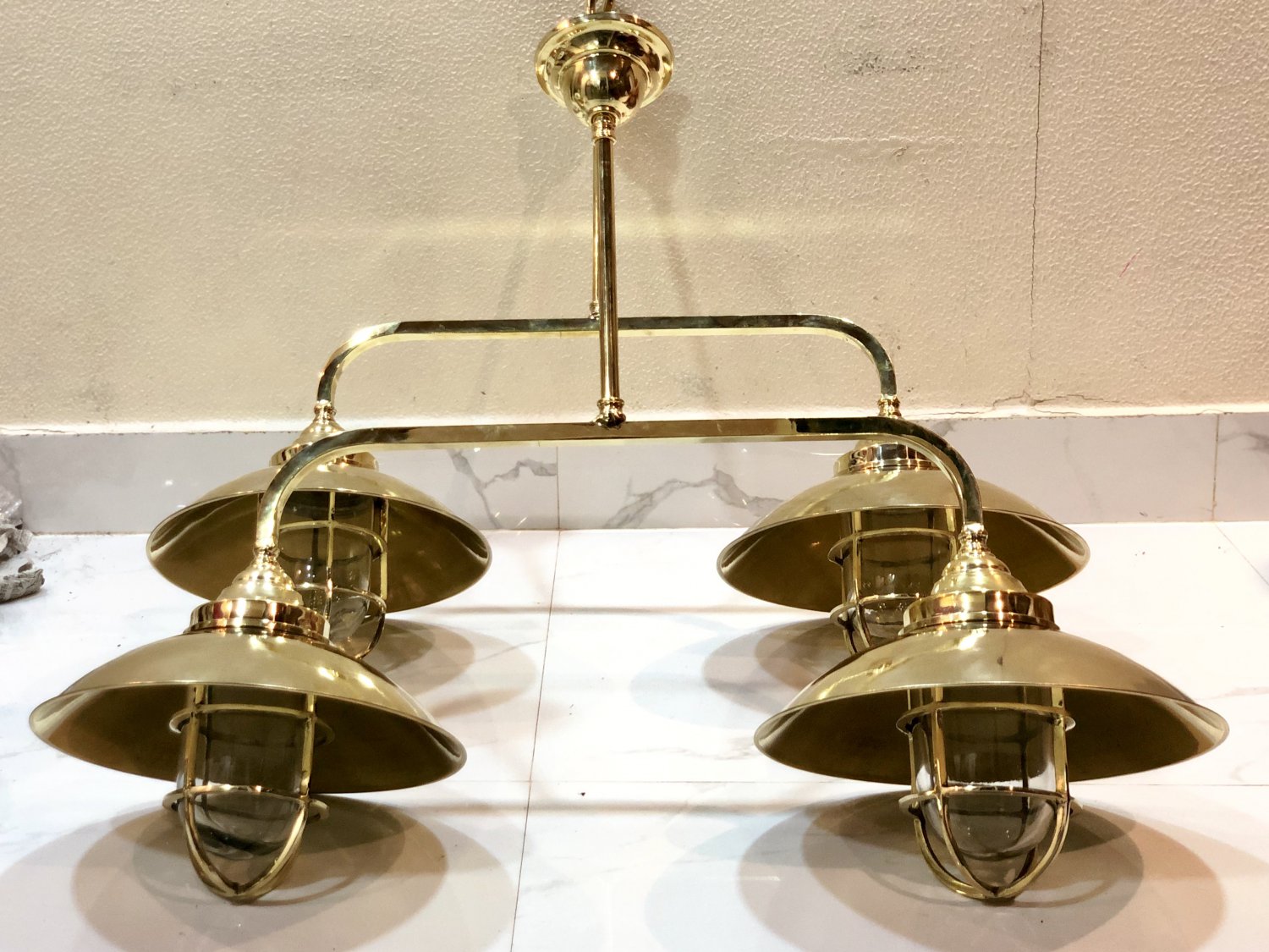 Nautical Retro Ship Marine New Solid Brass Hanging Cargo Pendant Twin Light 2 Pieces