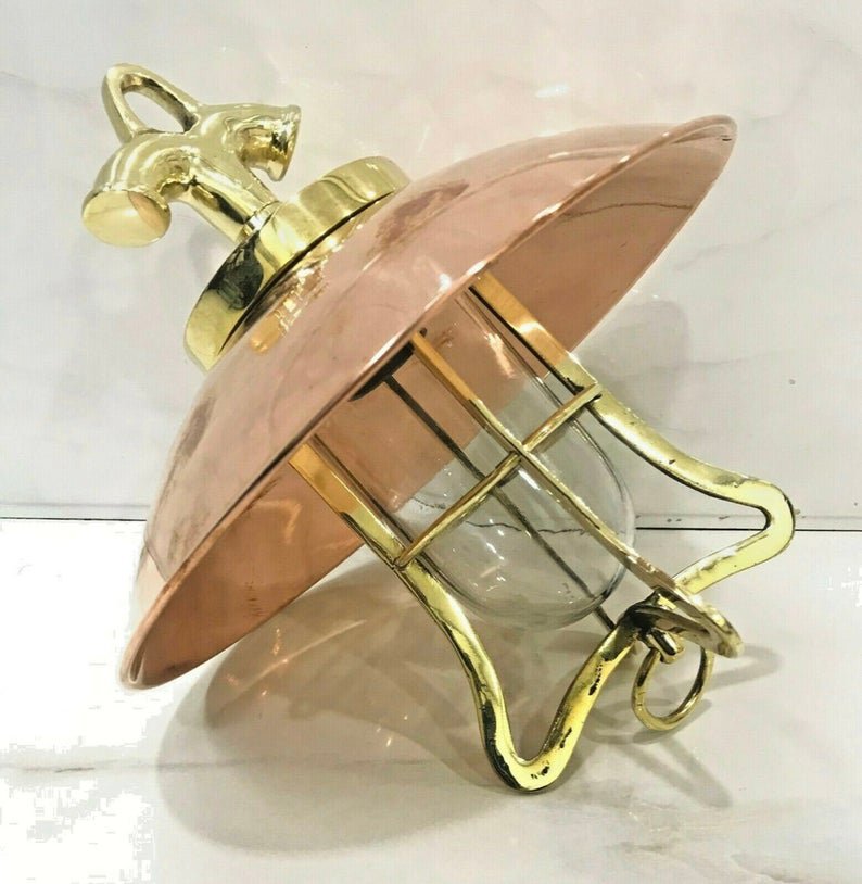 Nautical Vintage Style Hanging Bulkhead Brass Home Deco Light With Copper Shade 1 Piece