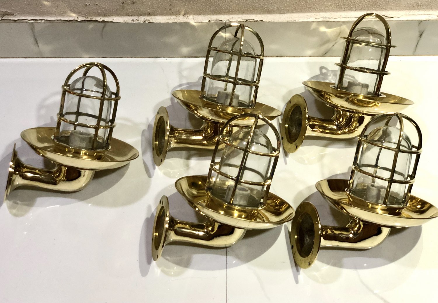 Solid Brass Nautical Marine Swan Ship Bulkhead Light Extra Brass Shade 5 Pcs