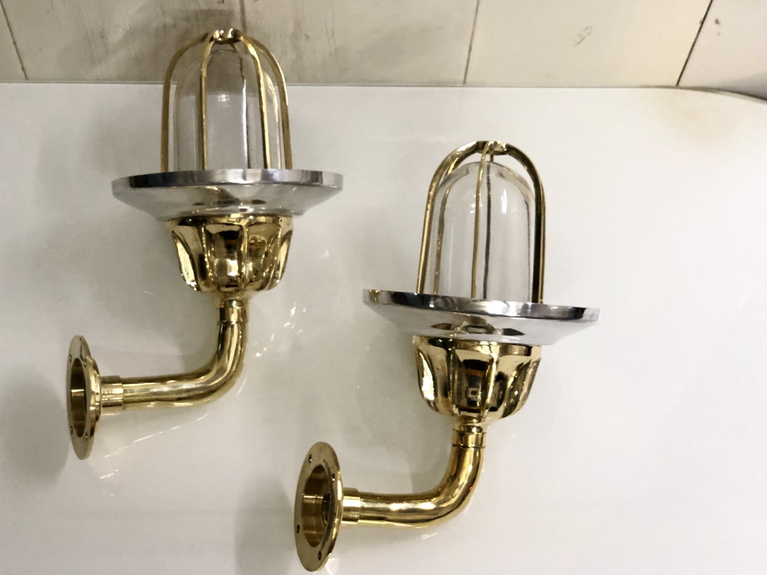 Nautical Bulkhead New Brass Wall Passageway Ship Bulkhead Light Aluminum Shade 2 Pieces