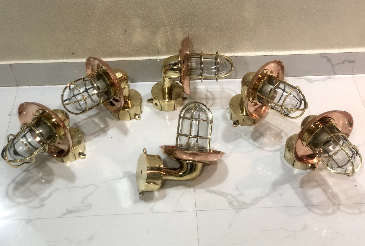 Nautical Bulkhead New Brass Passageway Ship Bulkhead Light & Shade Junction Box 6 Pieces