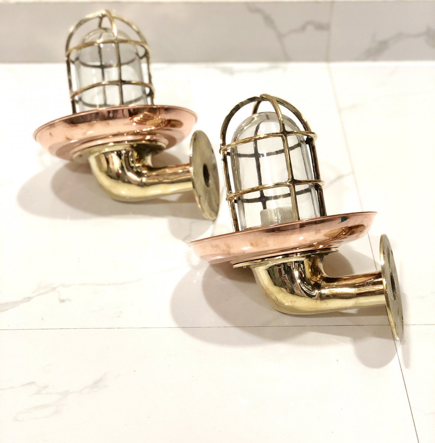 Nautical Bulkhead New Brass Wall Passageway Ship Bulkhead Light & Copper Shade 2 Pieces