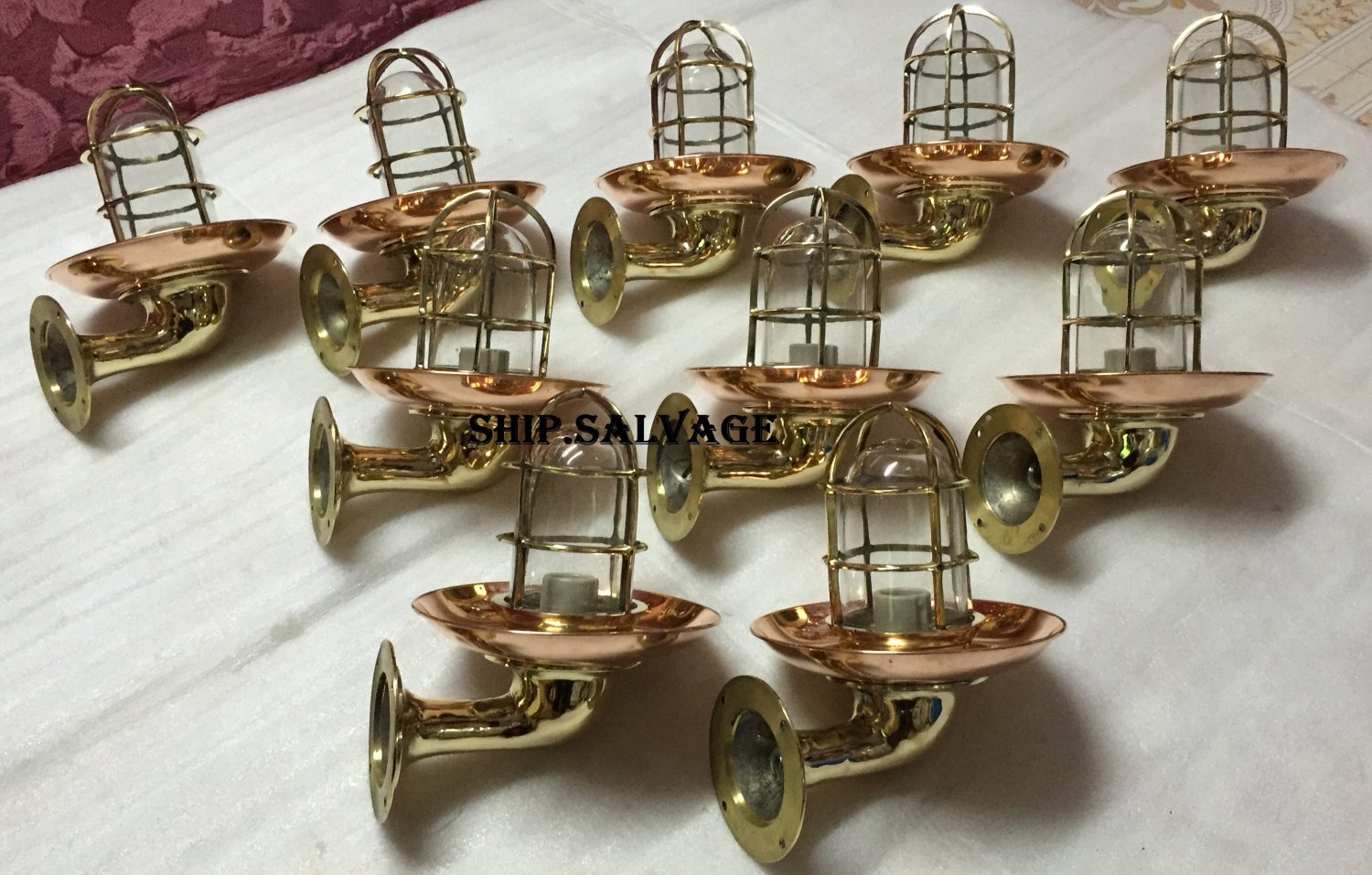 Nautical Bulkhead New Brass Wall Passageway Ship Bulkhead Light & Copper Shade 10 Piece