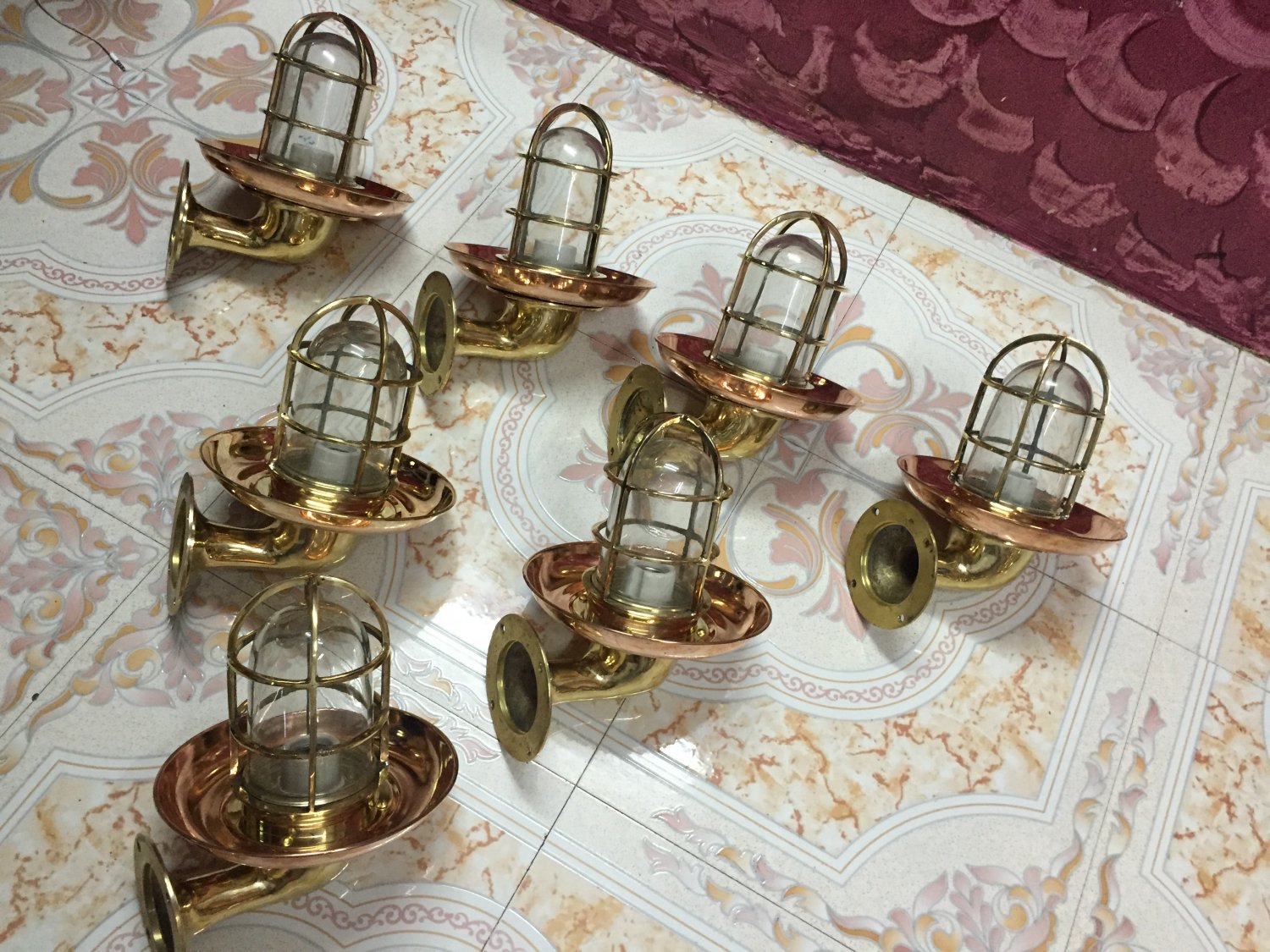 Nautical Bulkhead New Brass Wall Passageway Ship Bulkhead Light & Copper Shade 7 Pieces