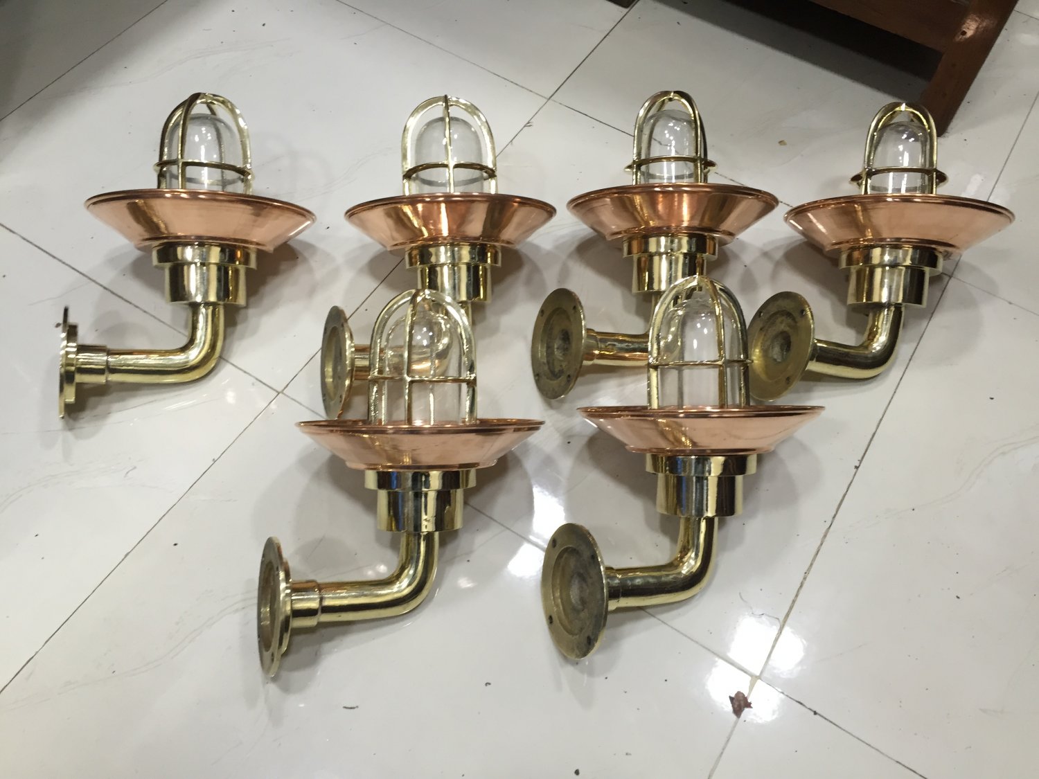 New Antique Brass Bulkhead Light Nautical Wall Sconces Light With Shade 6 Pieces