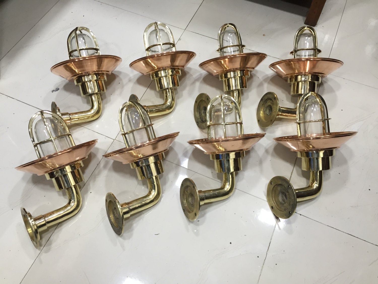 New Antique Brass Bulkhead Light Nautical Wall Sconces Light With Shade 8 Pieces