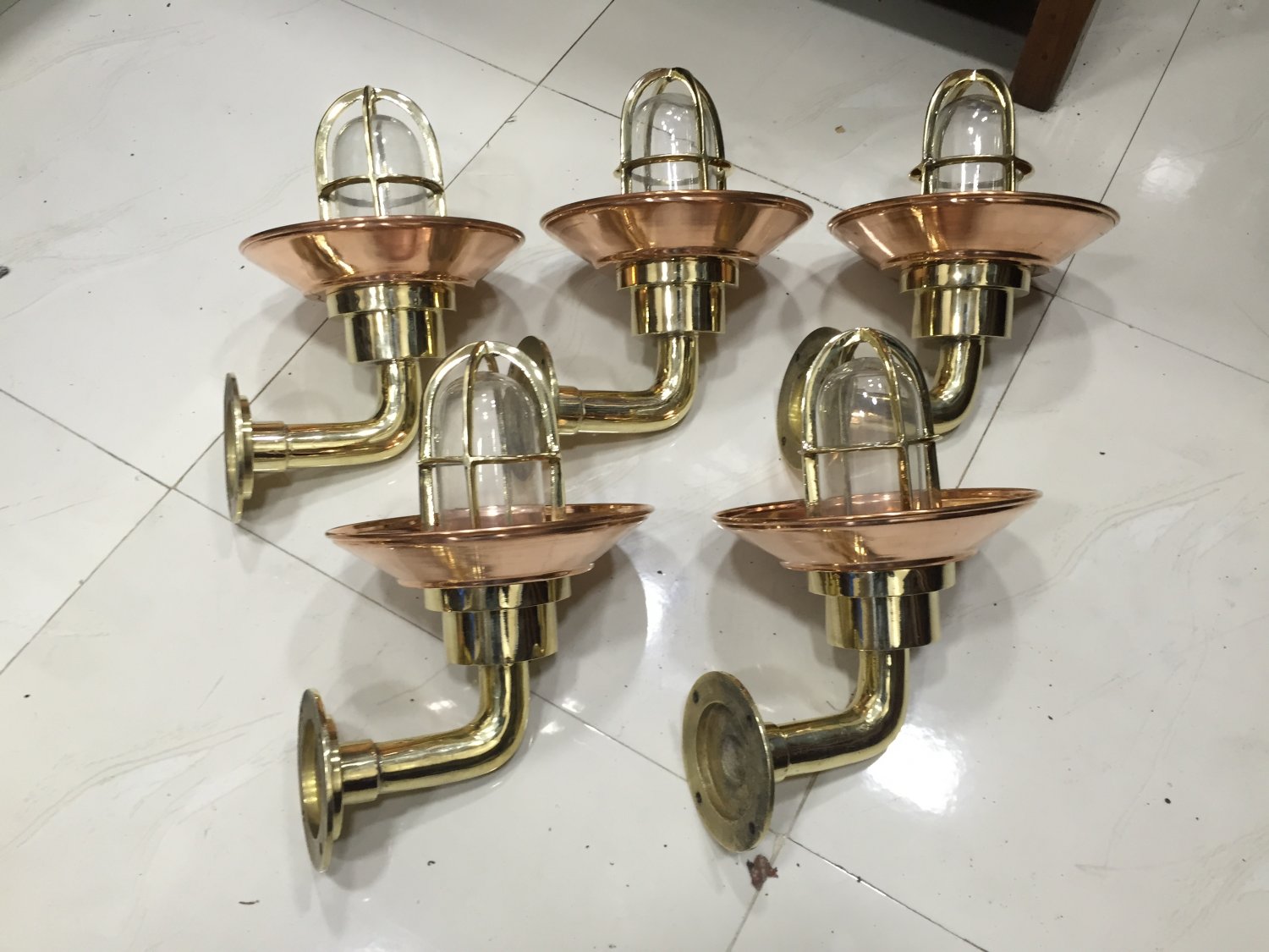 New Antique Brass Bulkhead Light Nautical Wall Sconces Light With Shade 5 Pieces