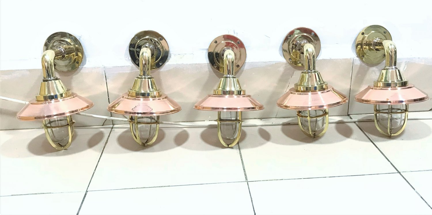 Nautical Marine Ship New Modern Solid Mount Swan Brass Bulkhead Light 5 Pieces