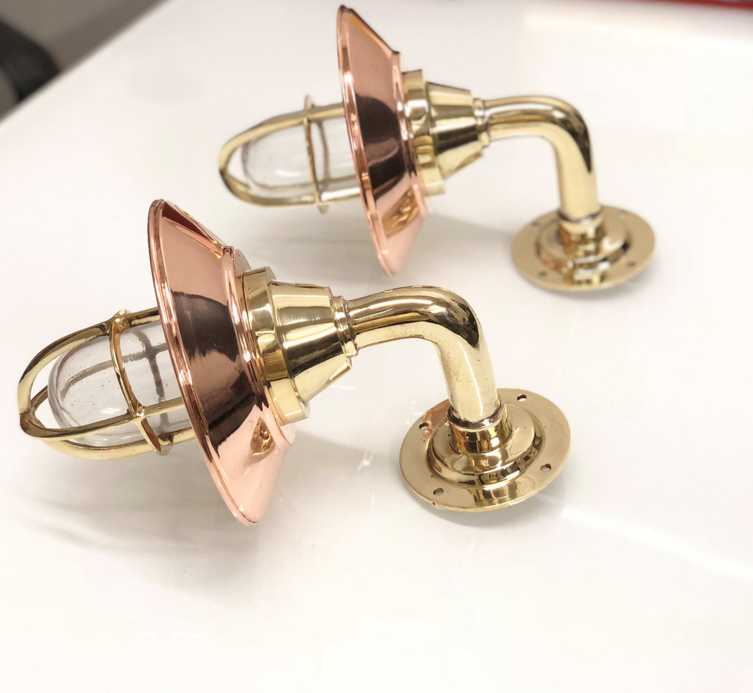 Nautical Marine Ship New Modern Solid Mount Swan Brass Bulkhead Light 2 Pieces
