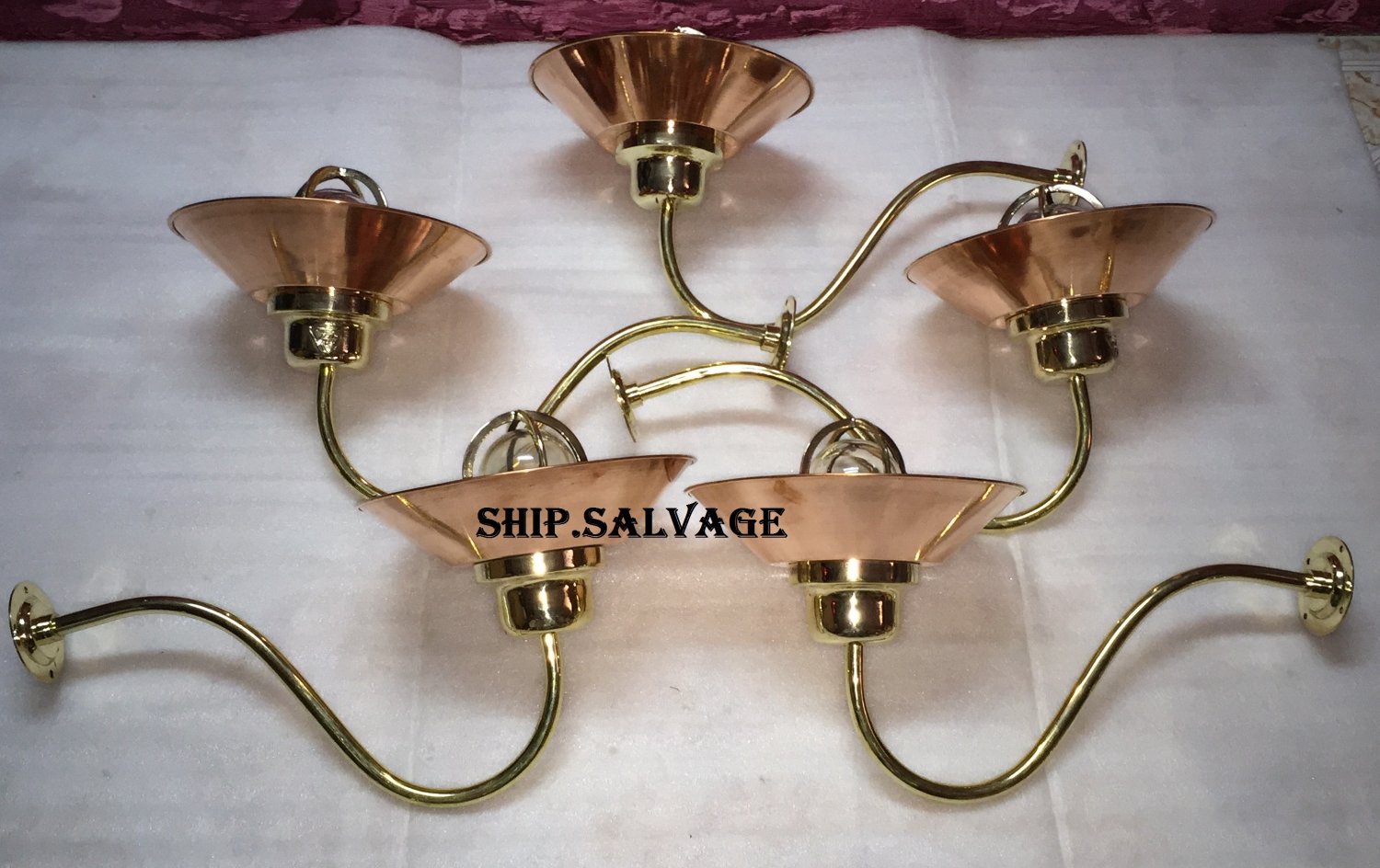 Reclaimed Old Long Curve Neck Solid Brass Passageway Nautical Swan Light With Copper Shade 5 Pieces