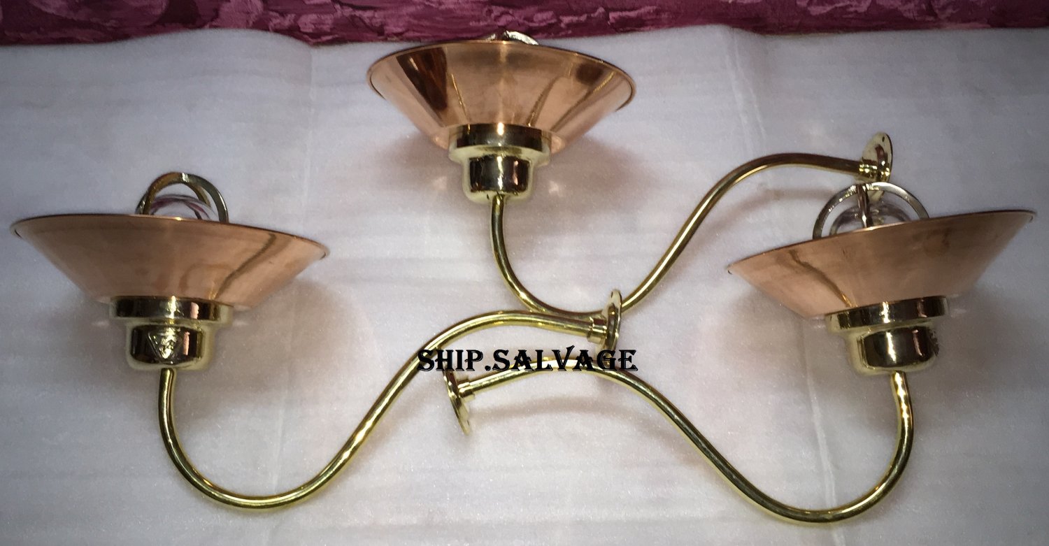 Reclaimed Old Long Curve Neck Solid Brass Passageway Nautical Swan Light With Copper Shade 3 Pieces