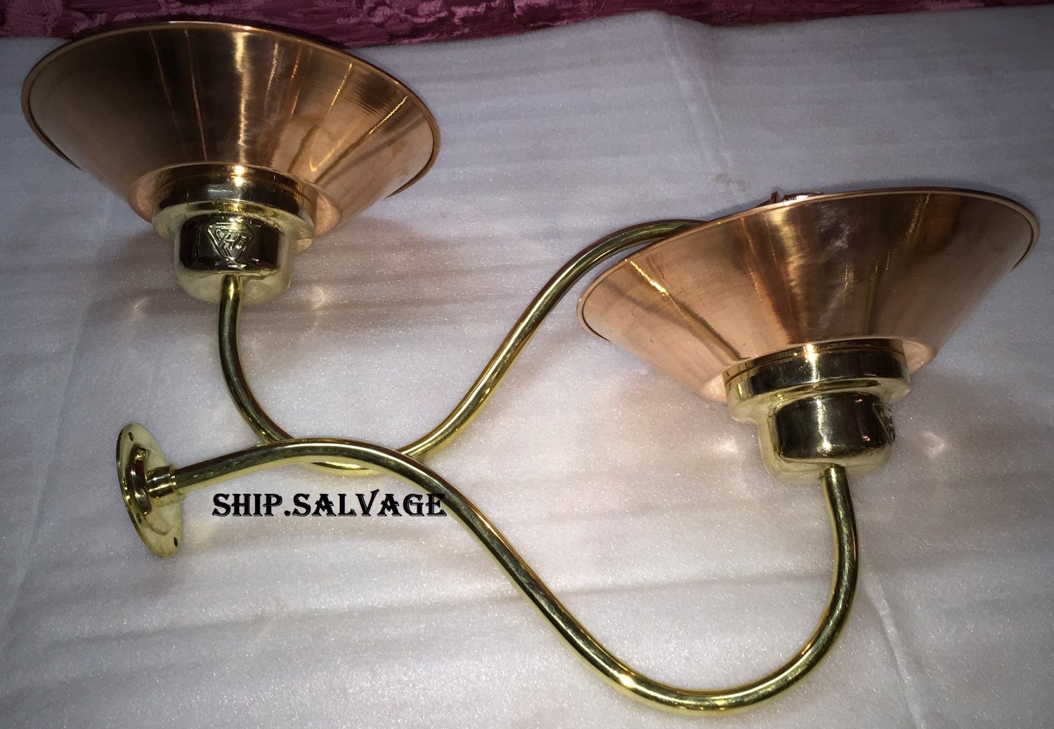 Reclaimed Old Long Curve Neck Solid Brass Passageway Nautical Swan Light With Copper Shade 2 Pieces