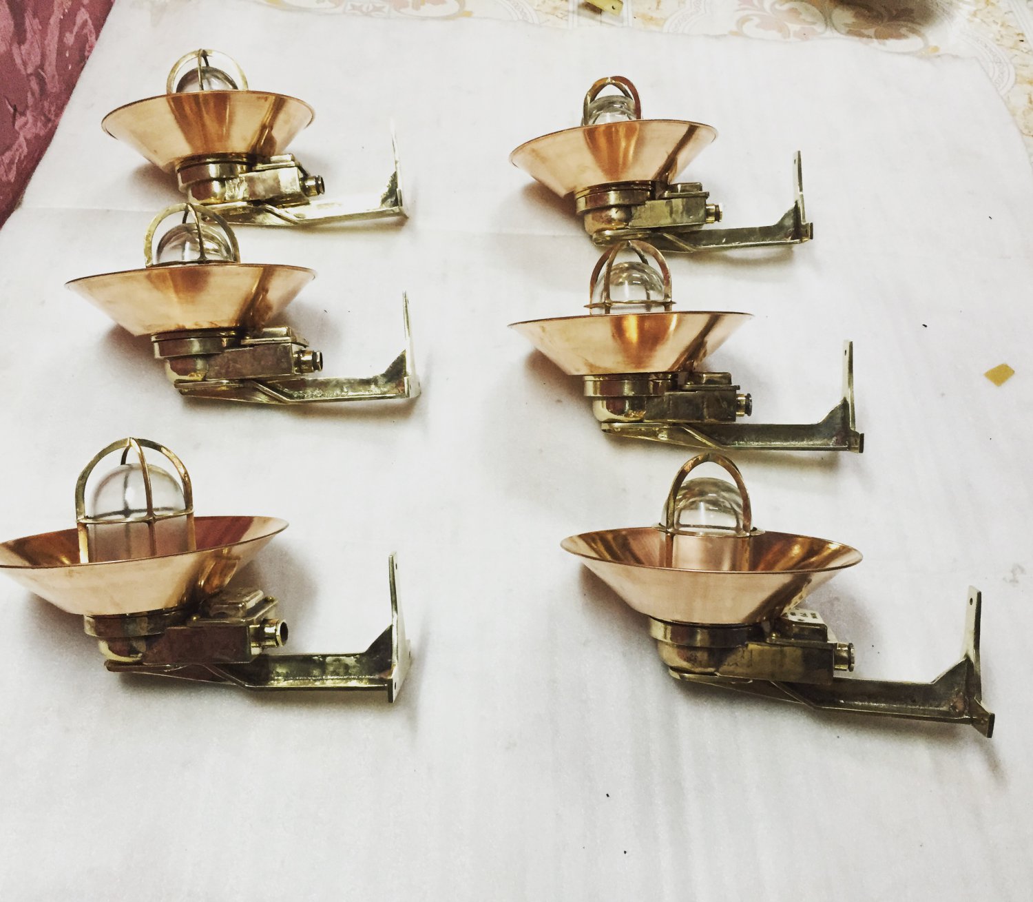 Antique Old Marine Ship Calm Brass Passageway Nautical Sconce Light with Copper Shade 6 Pieces
