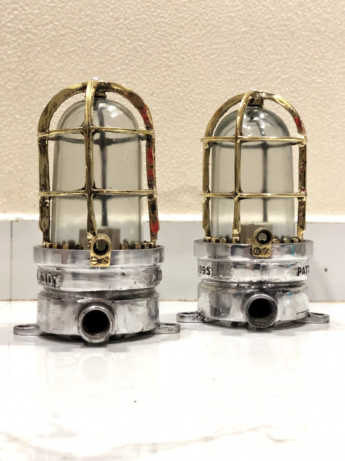 New Nautical Marine Solid Brass Cage & Aluminum Passageway Ceiling Light 2 Pieces