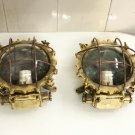Maritime Antiques Salvaged Brass Bulkhead Wall/Ceiling Mount Deck Light 2 Pieces