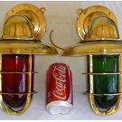 Authentic Ship Marine 90 degree Swan Neck Passage Sconce Light With Shade & Red Green Glass