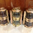 Vintage Marine Brass Japanese Electric Light With Red Green White Glass 3 Pieces
